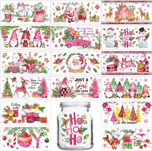 Miniatura 9 de Kosiz 16 Hojas de Vinilo Adhesivo UV para Tazas, Adhesivos de Envoltorio de Taza para Regalo del Día del Padre, Vinilos de Transferencia