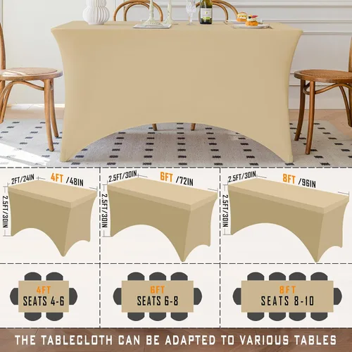 Miniatura 48 de Famstar Paño de Mesa Negro de 4 Pies de Elastano, Paño de Mesa Ajustado para Mesas Rectangulares, Fundas Elásticas Lavables Sin Arrugas