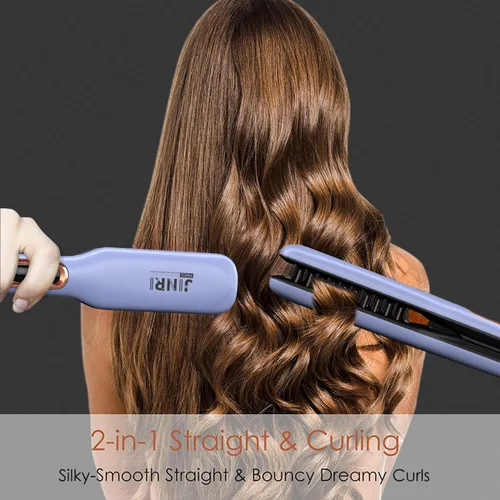 Miniatura 3 de JINRI Plancha plana de titanio de 1.26 pulgadas de ancho para cabello húmedo o seco, alisador con doble voltaje (100-240 V), deja un aspecto suave