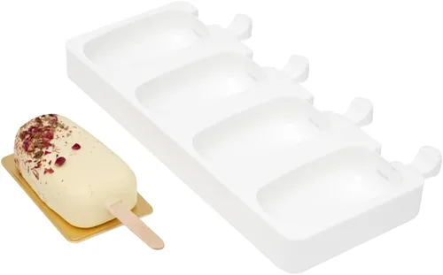 Miniatura 29 de Pastry Tek - Moldes para paletas de 4 cavidades, 10 moldes rectangulares para tartas, flexibles, congelables, de silicona blanca, fáciles
