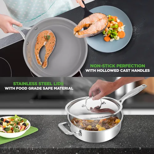 Miniatura 4 de NutriChef NCSSX45 - Juego de 12 utensilios de cocina con asas de acero, revestimiento interior de sartén con revestimiento antiadherente de cerámica