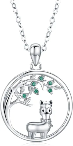 JUSTKIDSTOY Collar con colgante de árbol de la vida, diseño de mariquitaunicorniolama, plata de ley 925, joyería de animales lindos regalos para