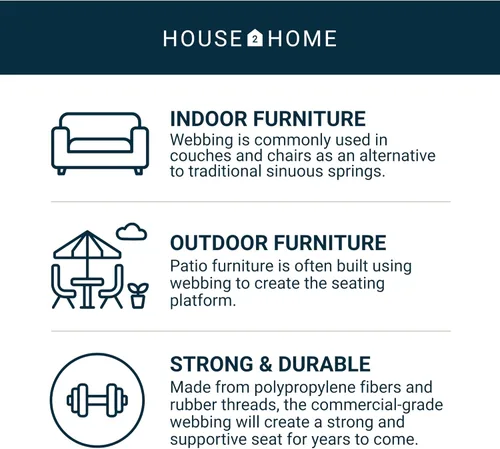Miniatura 3 de House2Home Correas para sillas de césped y muebles, correas de tapicería para reparar soportes de sofá para cojines caídos, rollo de 3 pulgadas
