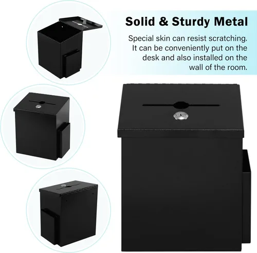 Miniatura 2 de xydled Caja de sugerencias montada en la pared con cerradura de llave, caja de depósito de metal para donación/boletas/votación/colección/llaves