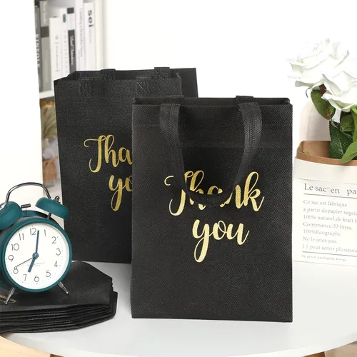 Miniatura 2 de Roowest 50 bolsas de regalo de agradecimiento con asa, bolsa plegable no tejida reutilizable a granel para baby shower, boda, 10 x 8 x 4 pulgadas