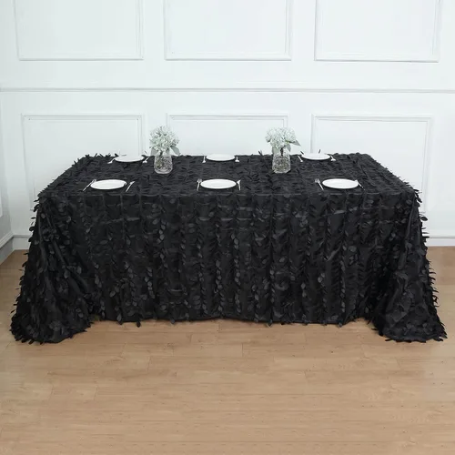 Miniatura 35 de TABLECLOTHSFACTORY - Mantel cuadrado de tela de tafetán de pétalos de hojas 3D de 54 pulgadas, color negro