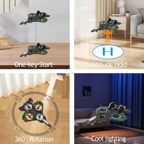 Miniatura 4 de Drone de control remoto para niños, aviones RC de espuma de 2.4 GHz, helicóptero cuadricóptero con vuelo automático, giro de 360°, detección