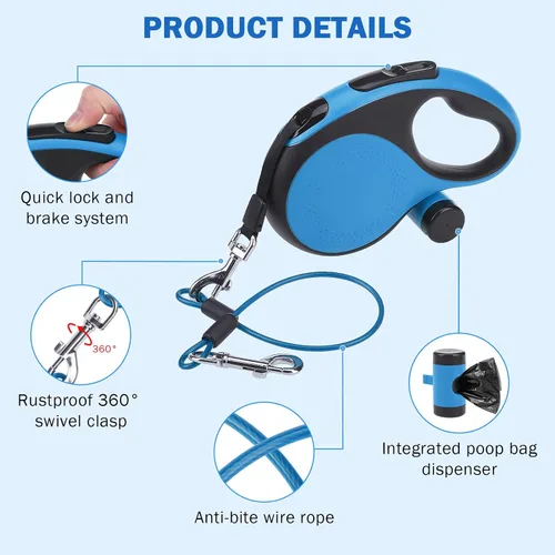Miniatura 3 de SCENEREAL Correa retráctil para perros pequeños, medianos y grandes de hasta 110 libras, cinta de nailon sin enredos de 26 pies y 360° con cuerda