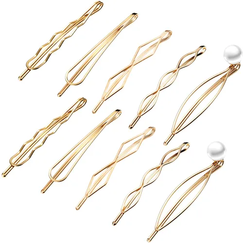 Miniatura 12 de 10 pinzas y pasadores geométricos de metal para el cabello, accesorios minimalistas para el cabello para mujeres y niñas, bodas y peinados (negro)