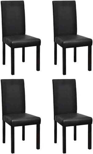 Miniatura 7 de Juego de 4 sillas de comedor modernas de piel sintética con marco de madera marrón con respaldo de asiento acolchado, cómodo estilo de granja