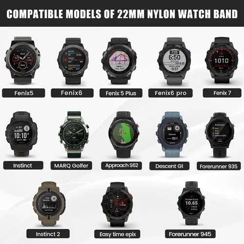 Miniatura 6 de ANCOOL Correas de reloj de nailon Quickfit para Garmin Fenix 7/Fenix 6/Fenix 5 Band 0.866 in Quickfit Nylon Watch Band Reemplazo para Fenix 7