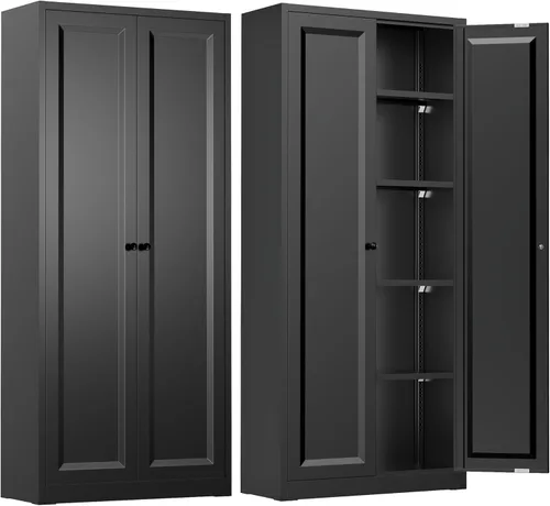 Miniatura 33 de INTERGREAT Armario de almacenamiento de metal con cerradura, gabinete de almacenamiento de metal con cerradura de 72 pulgadas de alto con puertas