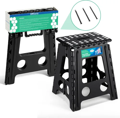 Miniatura 8 de Dyforce Taburete plegable de 16 pulgadas, capacidad de 400 libras, taburete plegable de plástico resistente para adultos, taburete con asa, fácil