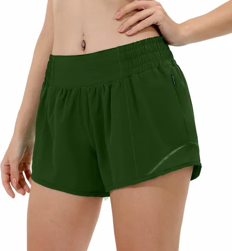 Aurefin Pantalones cortos deportivos de cintura alta para mujer, talla grande, pantalones cortos de entrenamiento para correr con forro y bolsillo