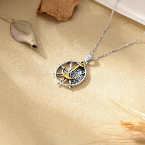 Miniatura 13 de PROESS Collar de plata de ley con colgante de montaña y sol de semilla de mostaza/masónico/brújula para mujeres y hombres, collar con colgante