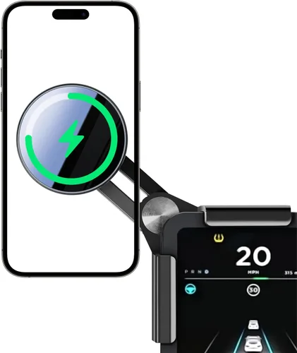 Soporte para cargador de teléfono Tesla Model Y Model 3 Cybertruck de 15 W [sin luz molesta], cargador de montaje de teléfono para automóvil para