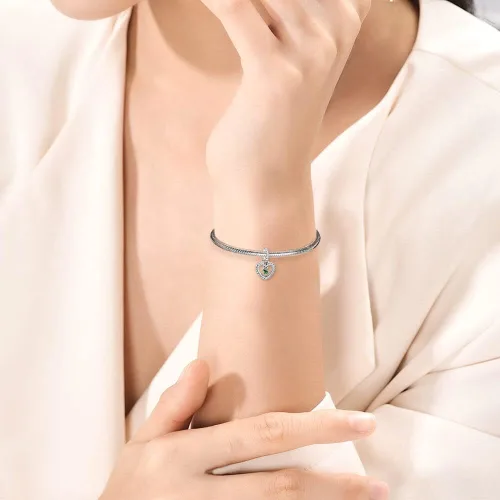Miniatura 3 de Dijes de piedra natal de plata de ley 925 con dije de corazón para pulsera, collar, dije de feliz cumpleaños, cuentas colgantes de corazón