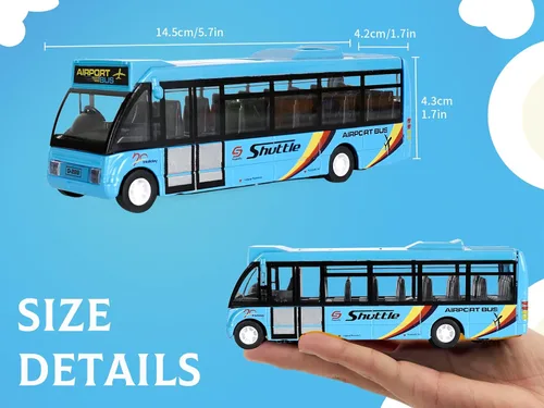 Miniatura 5 de Crelloci Autos de juguete de autobús urbano, autos de aeropuerto de metal fundido a presión para niños de 3 a 8 años de edad, vehículo de juego azul