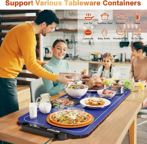Miniatura 7 de Tapete de calentamiento para alimentos, (XXL, 35 x 16 pulgadas), bandejas eléctricas de calentamiento, tapete de calentamiento de grafeno mejorado