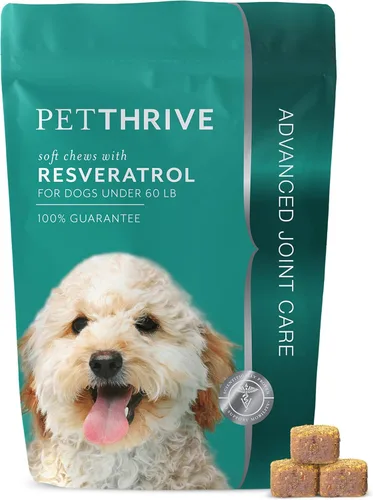 Suplemento de apoyo para cadera y articulaciones para perros, masticables suaves con resveratrol, glucosamina, condroitina, ácido hialurónico, sabor