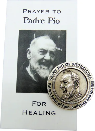 Westmon Works St Pio Token - Paquete de oración de santo de metal para curación con juego de cartas sagradas fabricado en Italia