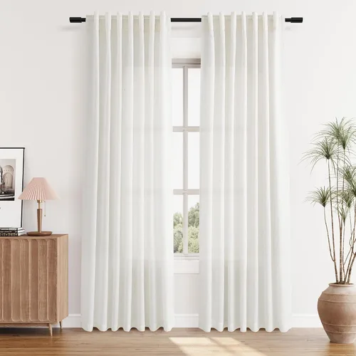 Miniatura 33 de Aersas Aqua Green Linen Curtains 84 Inches Long 2 Panels Set Back Tab Rod Pocket Living Room Curtain Farmhouse Rustic Light Filtering Hook Drapes
