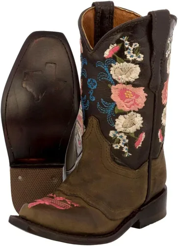 Girls Jazmin Brown Toddler Floral Embroidery Cowgirl Boots Snip Toe