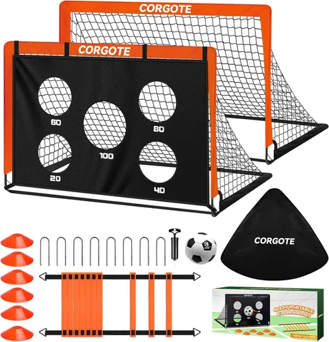 Miniatura 10 de Toddler Soccer Goals for Backyard Set of 2, 4x3ft Portable Pop Up Soccer Net, Kids Soccer Training Equipment with Ball, Cones, Ladder, Scoring Negro