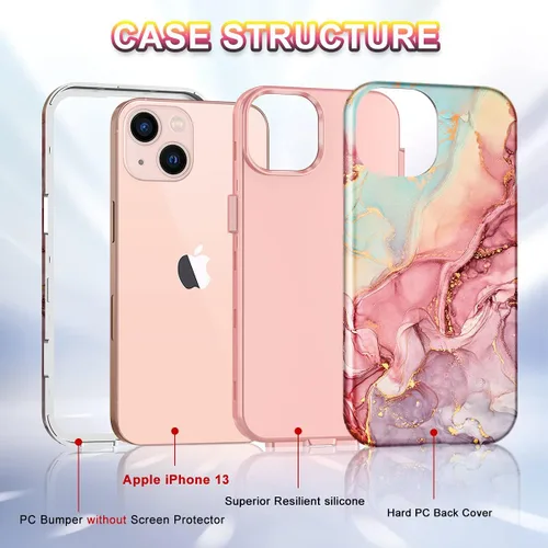 Miniatura 3 de CASEFIV Compatible con funda para iPhone 13, patrón de mármol 3 en 1, resistente a golpes y caídas, cuerpo completo, policarbonato duro y silicona