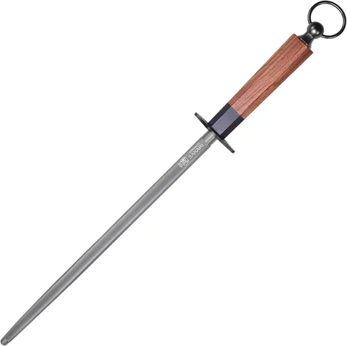MITSUMOTO SAKARI Varilla de acero para afilar cuchillos redondos de 12 pulgadas, acero de alto carbono recubierto de diamante con mango de