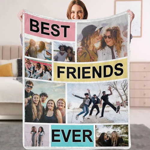 Miniatura 11 de YESCUSTOM Manta personalizada de Friends Forever con collage de fotos y texto, manta personalizada para mejores amigos, mejores amigos, cumpleaños
