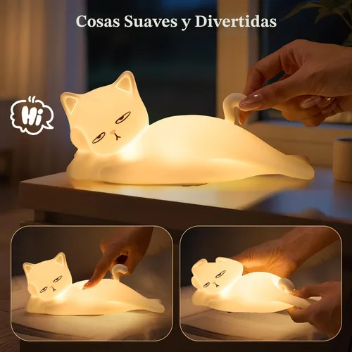 Miniatura 5 de Lámpara plana de gato Mubarek, regalos de gato, lámpara de silicona linda de 16 colores+5 atenuación, lámpara de noche recargable con control