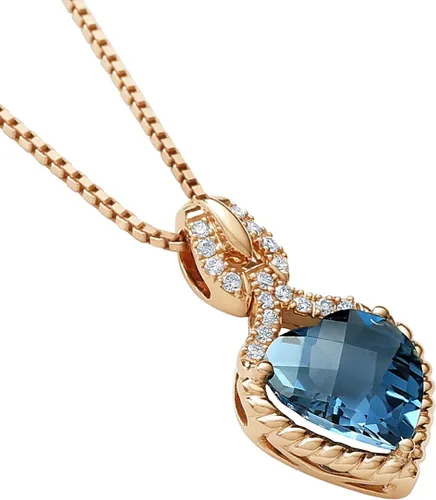 Miniatura 3 de Peora Colgante de corazón de topacio azul y diamantes blancos cultivados en laboratorio para mujer, oro rosa de 14 quilates, piedra natal auténtica
