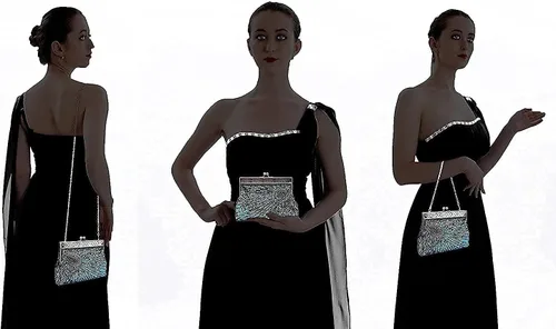Miniatura 6 de LIFEWISH Bolso de noche único con lentejuelas de lujo para mujer, para boda, novia, fiesta, graduación, bolso de mano (azul pavo real)