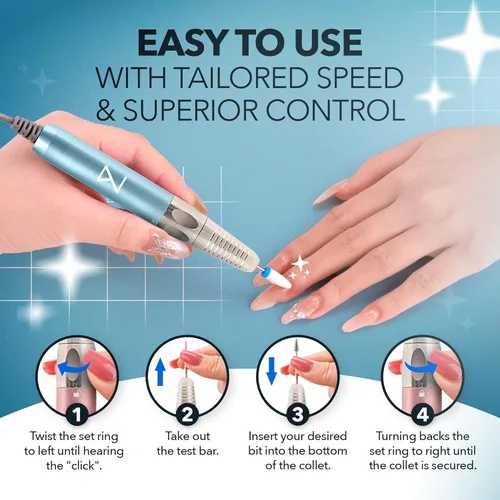 Miniatura 3 de M Max - Taladro de uñas profesional - Lima de uñas con motor sin escobillas 2 en 1 - Eléctrica, inalámbrica, carcasa de aleación de aluminio, 35000