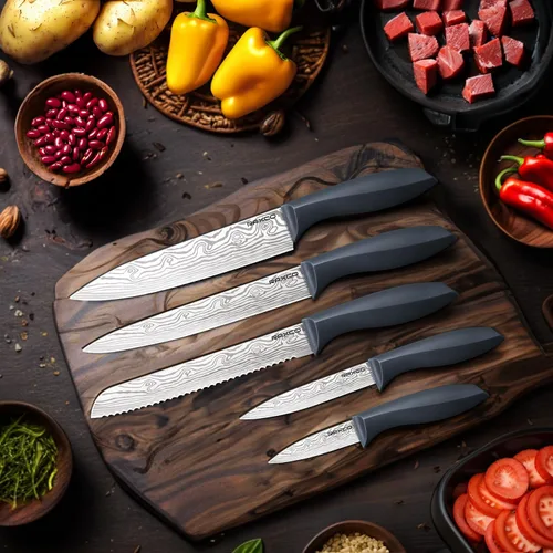 Miniatura 3 de RAXCO Juego de cuchillos de cocina de 10 piezas Soporte de acero inoxidable Diseño compacto - Gris Damasco.