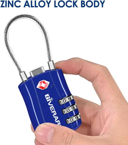Miniatura 5 de GIVERARE Paquete de 2 cerraduras de equipaje aprobadas por la TSA, cerradura de cable de viaje combinada, candados de 3 dígitos reconfigurables