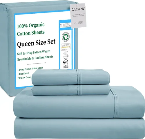 Miniatura 23 de Sábanas Twin XL 100% Algodón Para Cama Twin, Juegos de Sábanas Bajeras y Fundas de Almohada Totalmente Elásticas, Resistentes a la Decoloración