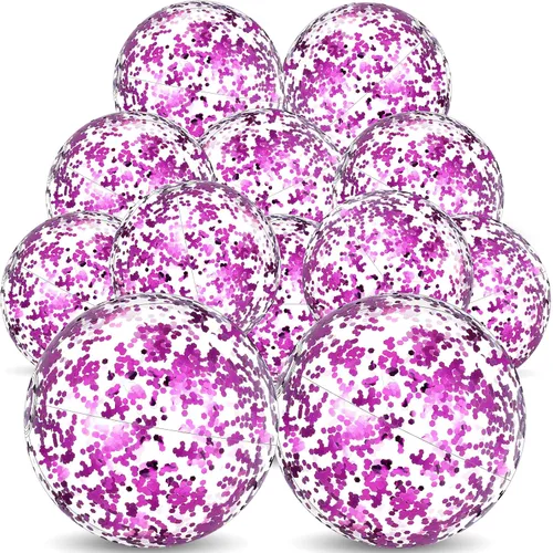 Miniatura 9 de Lewtemi 12 bolas de playa con confeti con purpurina a granel, bolas inflables grandes de 16 y 24 pulgadas para piscina con lentejuelas, decoraciones