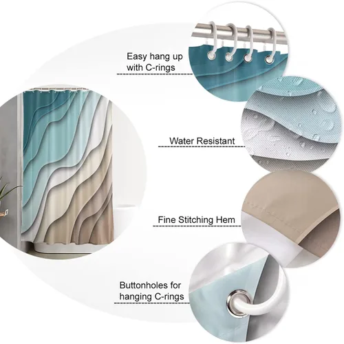 Miniatura 7 de BestLives Cortinas de ducha verde azulado azul moderno geométrico cortina de baño marrón abstracto ola océano impermeable tela de poliéster cortina