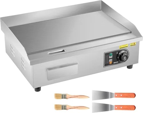 Miniatura 9 de VEVOR Plancha eléctrica comercial, 21 x 11.8 pulgadas, 1750 W, control de temperatura ajustable de 122-570 °F, parrilla superior plana de acero