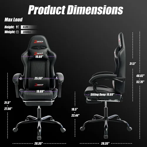Miniatura 10 de Silla de juegos con reposapiés, silla ergonómica de juego con soporte lumbar y reposabrazos de acoplamiento, silla reclinable para computadora
