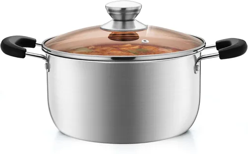 Miniatura 8 de P&P CHEF Olla de 3 cuartos de galón con tapa, olla de cocina de acero inoxidable para sopa, asas dobles a prueba de calor con tapa visible, apta