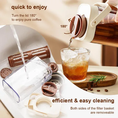 Miniatura 5 de Cafetera de café frío, portátil y duradera de 1 litro/35 onzas, hervidor de café y té helado, a prueba de fugas y sin BPA, filtro de malla extraíble