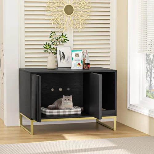 Miniatura 8 de Halitaa Caja de Arena para Gatos, Mueble Moderno de Caja de Arena para Gatos Caja de Arena Oculta con Almohadilla para Rascar, Mesa Auxiliar Casa