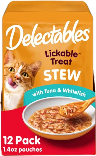 Miniatura 12 de Delectables Lickable Treat Stew Wet Cat Treats - Paquete variado de golosinas para gatos, hidratante, sin granos, sin rellenos, sin subproductos
