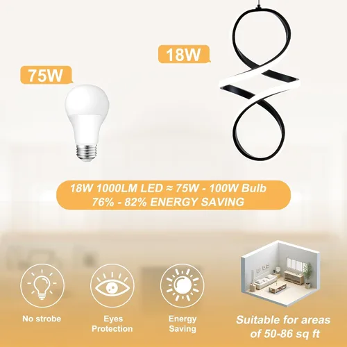 Miniatura 7 de MAYNA Lámpara Colgante LED en Espiral, Candelabro LED Moderno de 18W, 4000K Lámpara Colgante de Altura Ajustable para Cocina, Sala de Estar