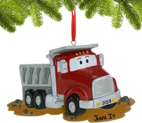 Miniatura 2 de Adorno rojo personalizado de camión volquete – Adorno de Navidad de camión de basura 4 ruedas decoración de vehículo para árbol de Navidad