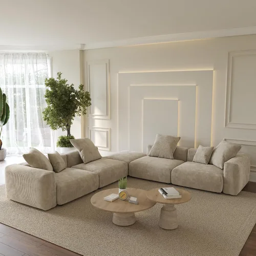 Miniatura 41 de WJShome Cloud Couch Sofá Seccional Modular, Sofá en Forma de L de 102 pulgadas con Otomana, Sofá de Pana Beige de 3 Asientos, Sofá Seccional