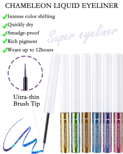 Miniatura 4 de Chameleon Glitter Eyeliner Liquid - 1 bolígrafo de maquillaje metálico verde de alta pigmentación para sombra de ojos, delineador de ojos multicromo
